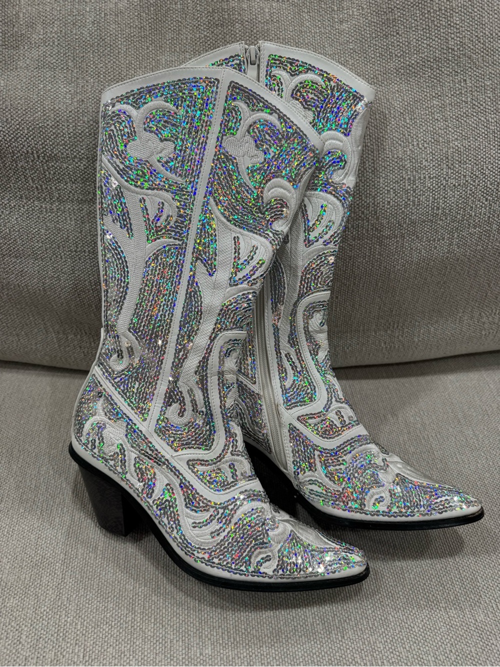 Helen’s Heart White Sequin Western Boots